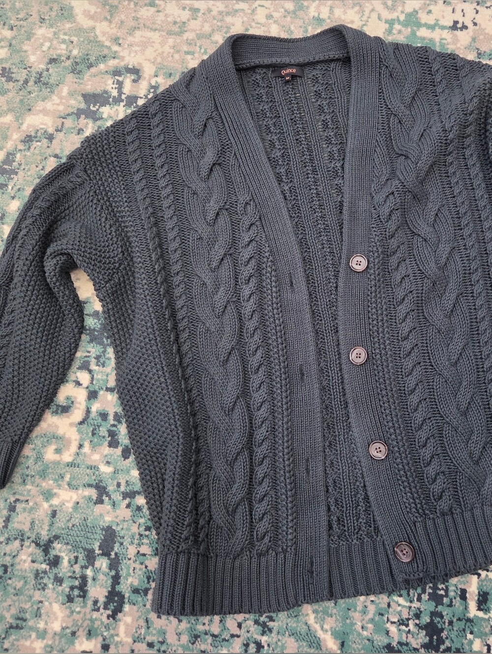 Chunky Cable Knit Cardigan Sweater - Evergreen